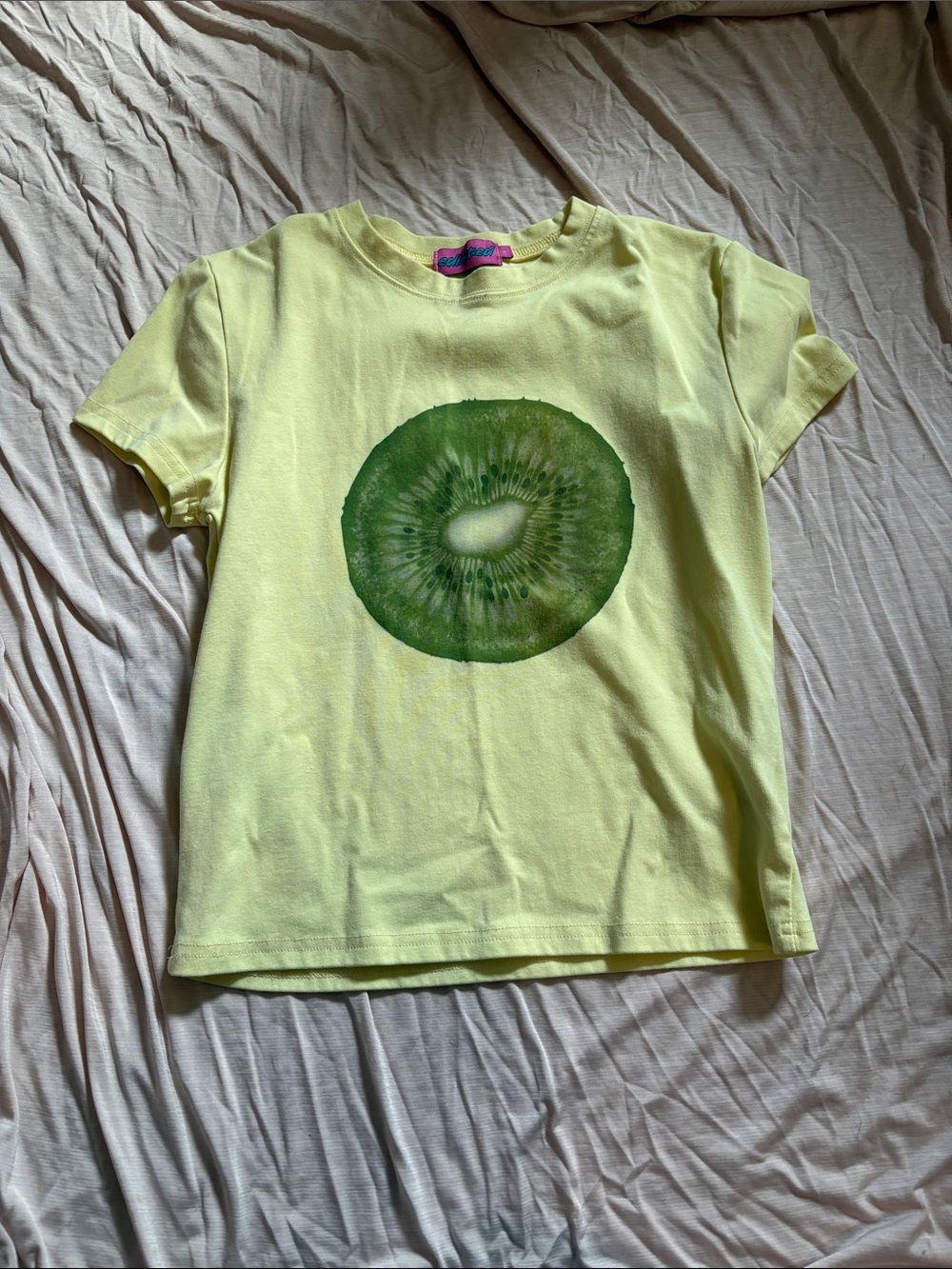 Edikted Yellow Tee with Green Kiwi Graphic